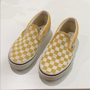 yellow and white checkered slip on vans
